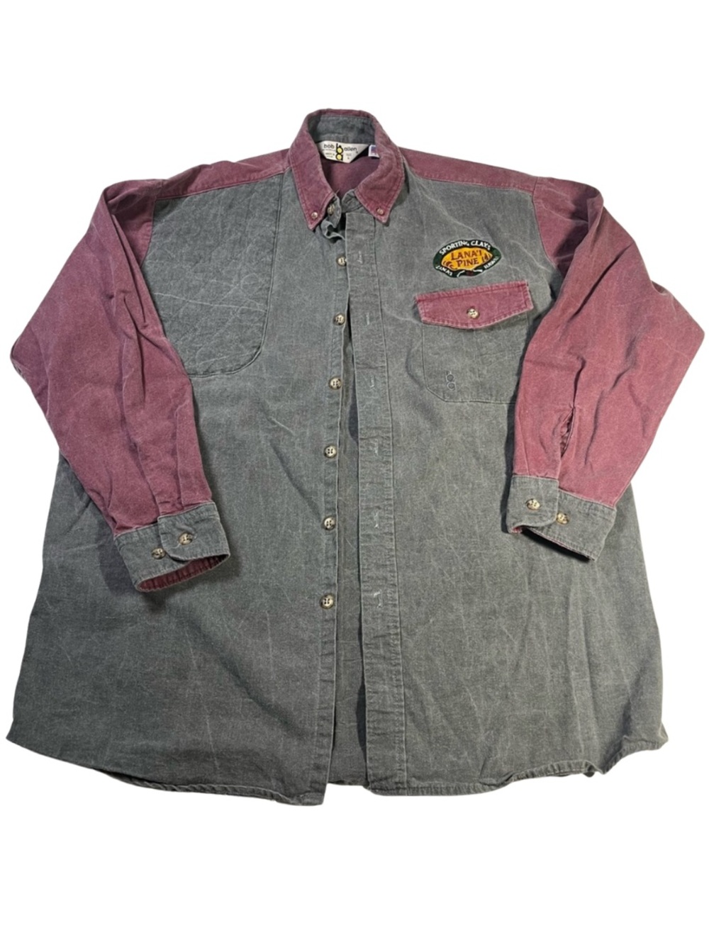 Bob Allen L Vintage USA Made Colorblock Button Up Shirt Hunting Sporting Patch
